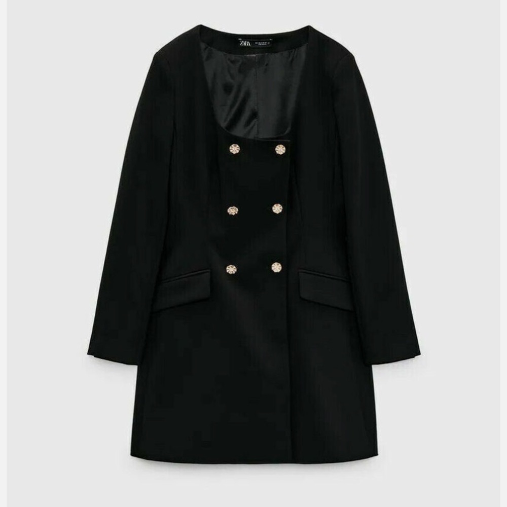 Zara jewel gold button black blazer dress 3513/222